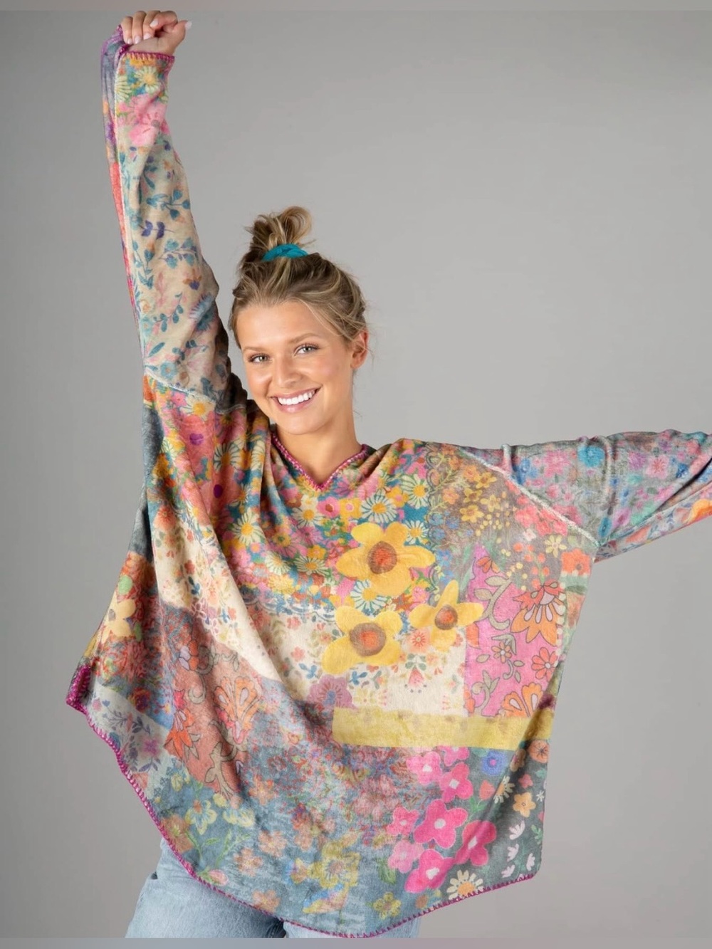 NATURAL LIFE Cozy blanket hoodie Floral Patchwork sweatshirt one size boho